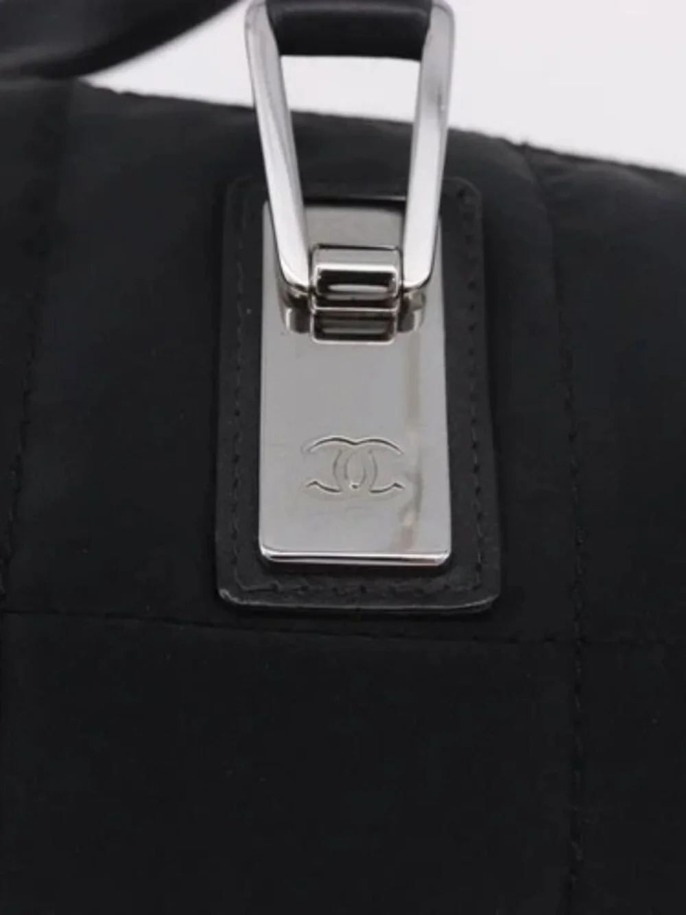 CHANEL Choco Bar Hand Bag Nylon Black Silver CC Auth 183944SAM